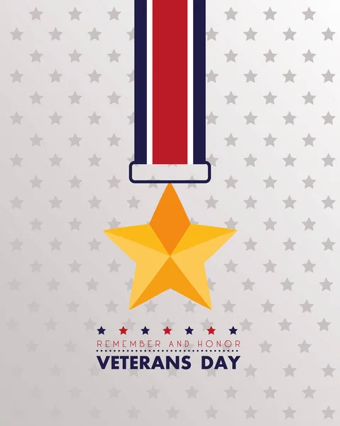 Šťastný veteráni den nápis se zlatou hvězdou medaile — Stockový vektor