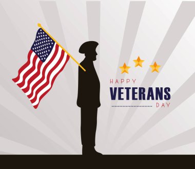 Subay silueti ve ABD bayrağını taşıyan gaziler günün kutlu olsun.