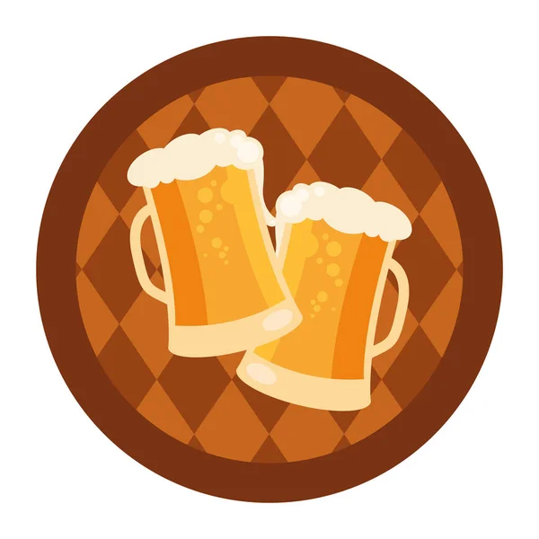 Oktoberfest vasos de cerveza en diseño de vectores de barril — Vector de stock