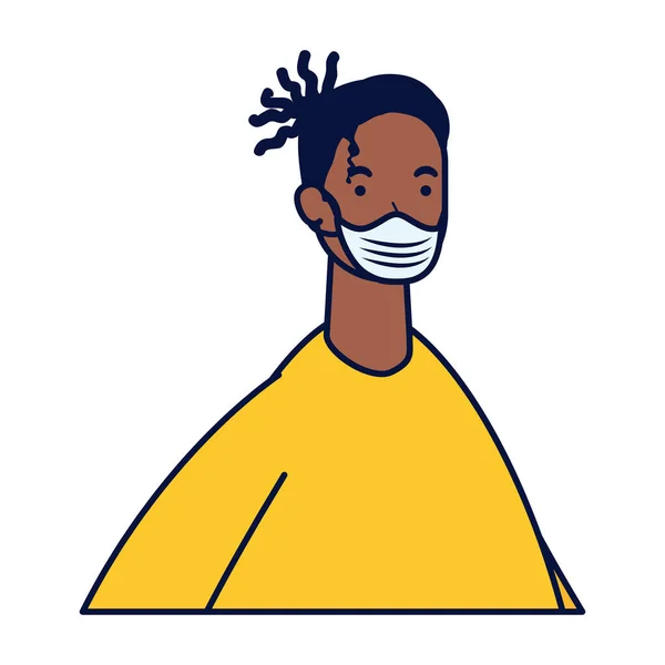Afro joven hombre con máscara médica carácter — Vector de stock