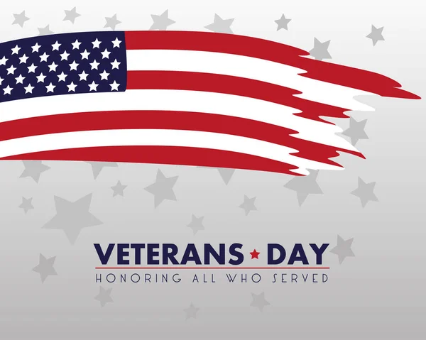Šťastný veteráni den nápis s USA vlajka maloval — Stockový vektor