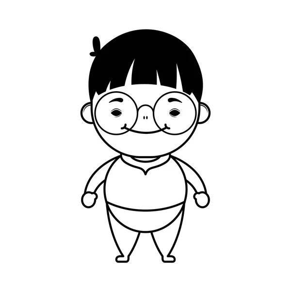 Feliz niño usando gafas carácter línea estilo — Vector de stock