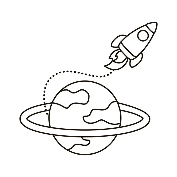 Raketomet kosmická loď a saturn plochý styl ikona — Stockový vektor