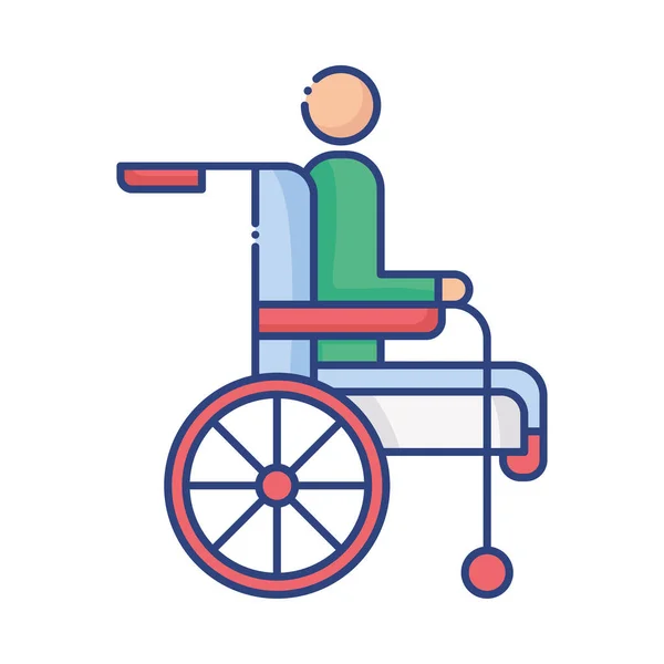 Rolstoel met gehandicapte persoon flat style icoon — Stockvector