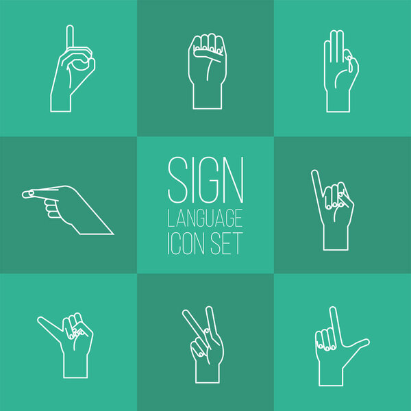 hand sign language alphabet line style set icons vector design