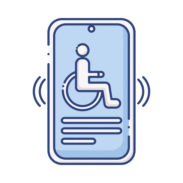 Smartphone with wheelchair disabled flat style icon — Stock Vector