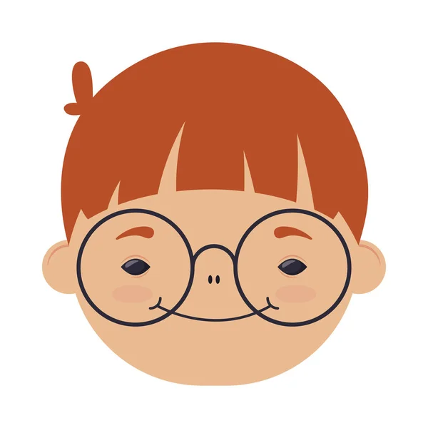 Happy little boy wearing glasses head character — Stock Vector