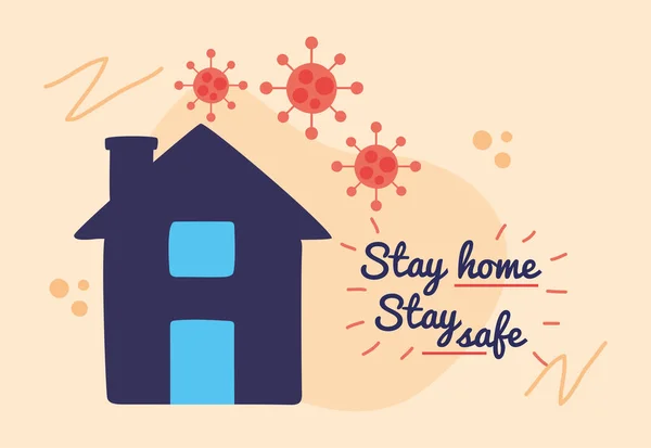 Stay home campaign lettering with house facade — Stock Vector