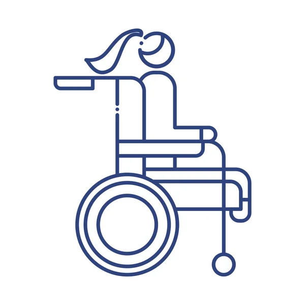 Tekerlekli sandalyedeki kadın engelli satır simgesi — Stok Vektör