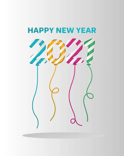 Feliz año nuevo 2021 globos rayados vector de diseño — Archivo Imágenes Vectoriales