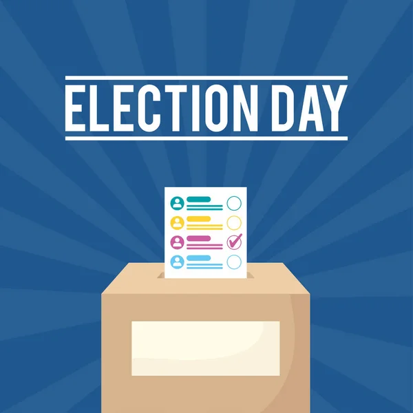 Lettrage du jour d'élection avec carte de vote dans la boîte — Image vectorielle