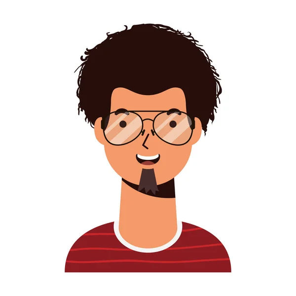 Joven con barba y gafas carácter avatar — Vector de stock