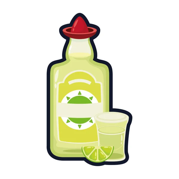 Tequila palack és csésze mexikói lapos stílusú ikon — Stock Vector