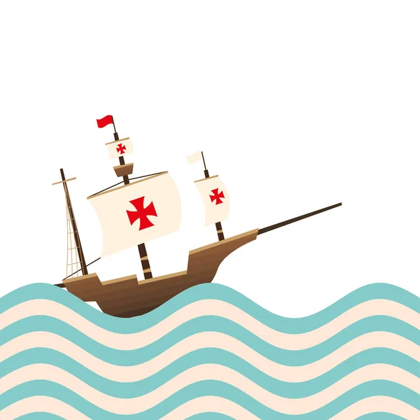 Kristof Kolomb gemisi çizgili deniz vektörü tasarımında — Stok Vektör