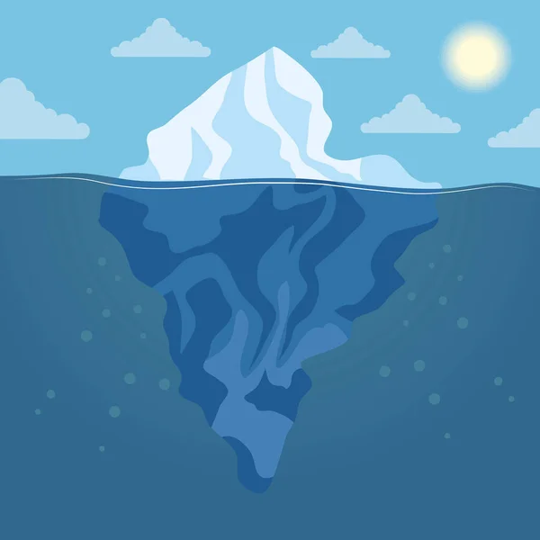 Iceberg bloc et soleil arctique scène paysage — Image vectorielle