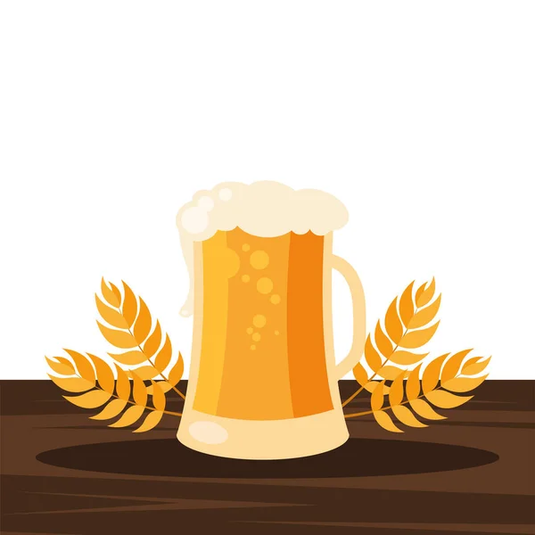 Verre à bière avec épis de blé conception vectorielle — Image vectorielle