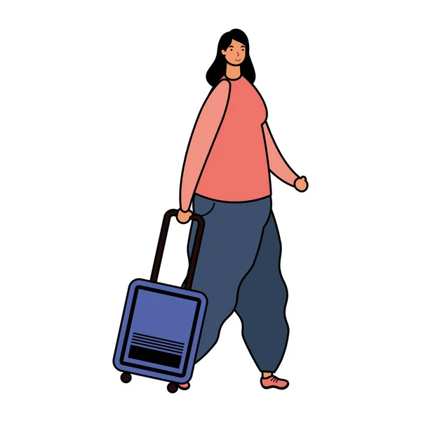 Viajero joven con carácter avatar maleta — Vector de stock