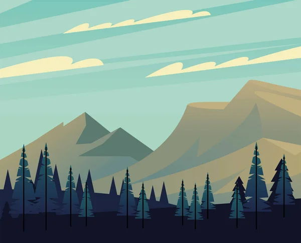 Paysage de montagnes et de pins conception vectorielle — Image vectorielle