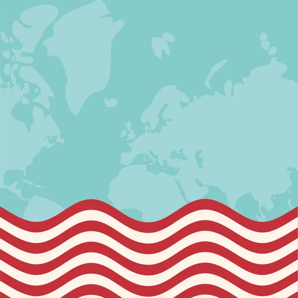 Mapa azul do mundo com design vetorial de banner listrado vermelho —  Vetores de Stock