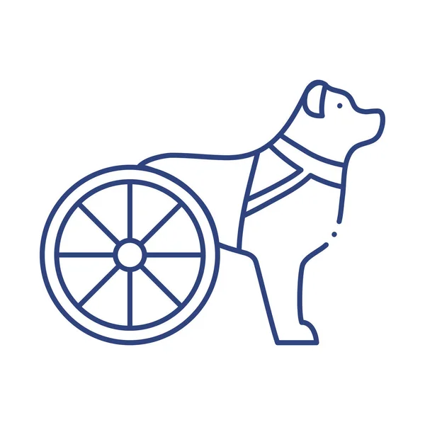 Dog disabled with wheels line style icon — Stock Vector