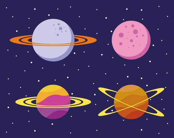 Groep planeten ruimte universum scène — Stockvector