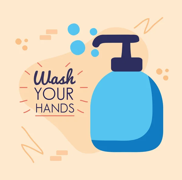 Πλύνετε τα χέρια σας γράμματα με σαπούνι μπουκάλι — Διανυσματικό Αρχείο