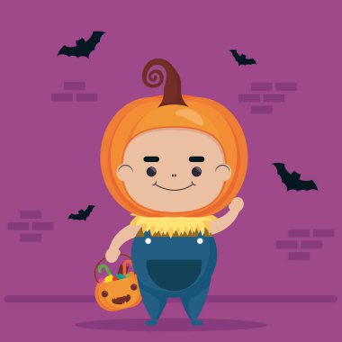 Cadılar bayramın kutlu olsun tatlı balkabağı karakteri ve uçan yarasalar