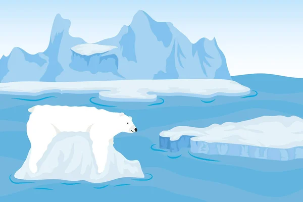 Jéghegy blokk sarkvidéki jelenet jegesmedvével — Stock Vector