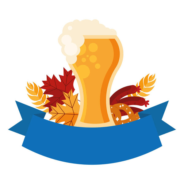 Октоберфест пиво стекло крендель и вектор колбасы дизайн