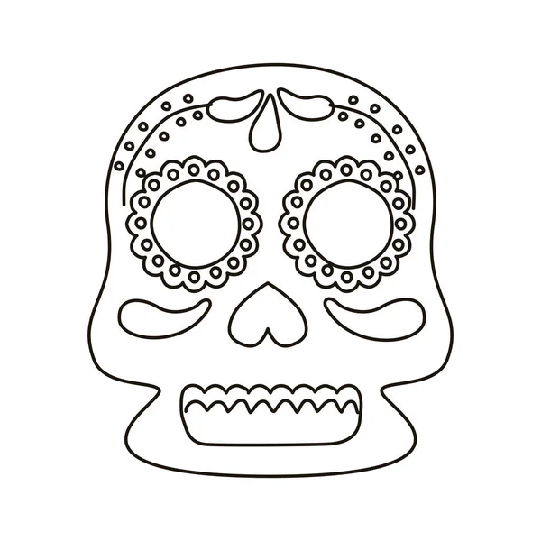 Παραδοσιακό μεξικάνικο κρανίο κεφάλι γραμμή στυλ εικονίδιο — Διανυσματικό Αρχείο