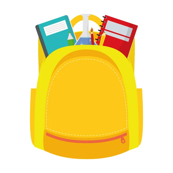 Equipamento de saco escolar com cadernos e suprimentos — Vetor de Stock