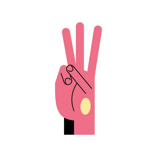 Mano lenguaje de señas w línea y relleno estilo icono vector diseño — Archivo Imágenes Vectoriales