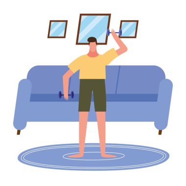 Kadın ev vektör tasarımında ağırlık kaldırıyor