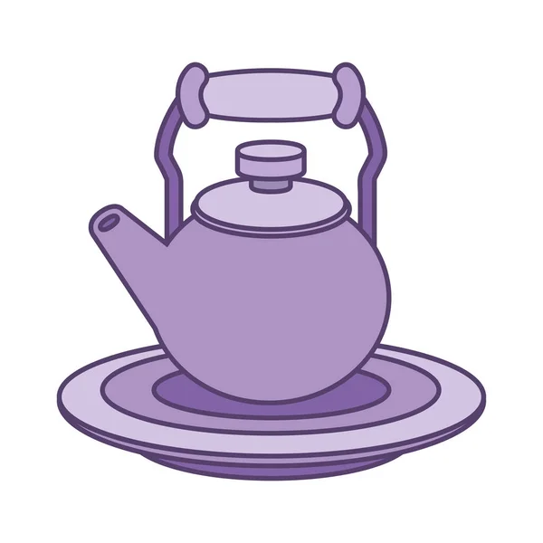 Olla de té en la línea de placa y relleno icono de estilo diseño de vectores — Vector de stock