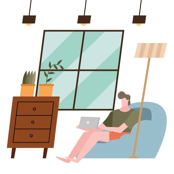 Homme avec ordinateur portable à la maison design vectoriel — Image vectorielle