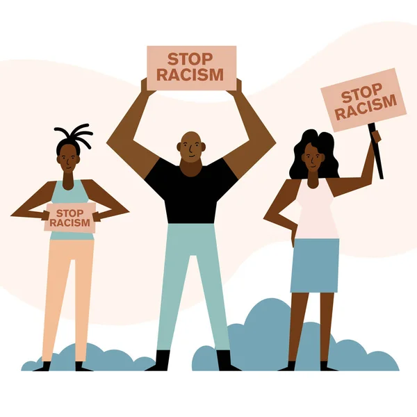 Black lives matter stop racism banners women and man vector design — Stock Vector