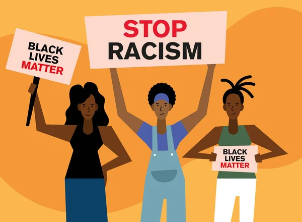Black lives matter stop rasism banners and women vector design — Stockový vektor