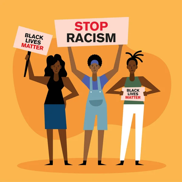 Kehidupan orang kulit hitam penting menghentikan spanduk rasisme dan desain vektor wanita - Stok Vektor