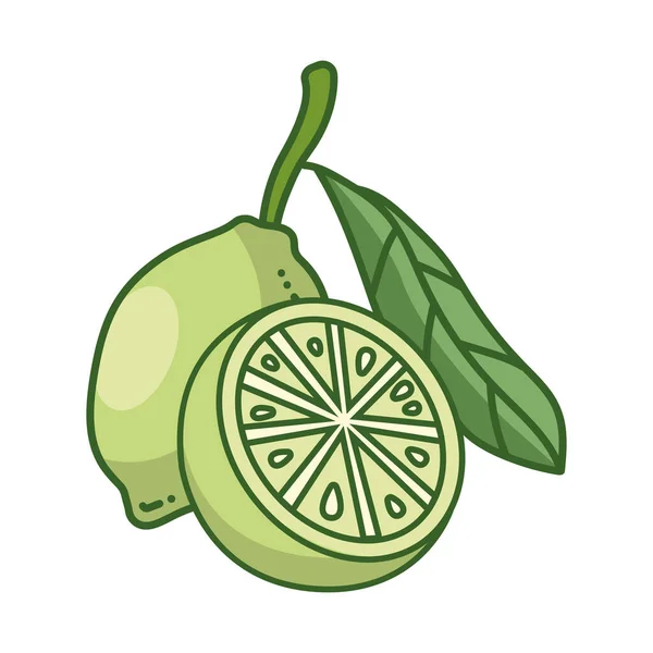 Limones con la línea de fruta de la hoja y el diseño de vectores icono de estilo de relleno — Archivo Imágenes Vectoriales