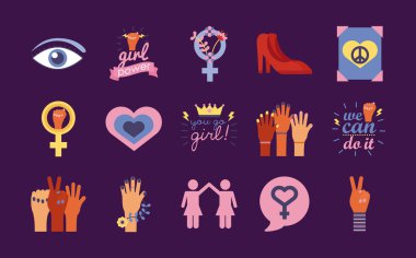 On beş feminizm düz stil simgesi demeti