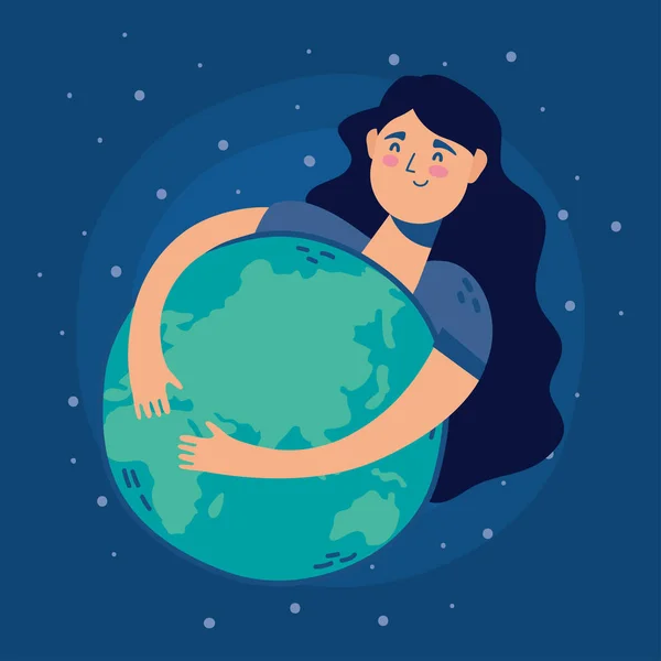 Женщина, обнимающая планету Земля — стоковый вектор