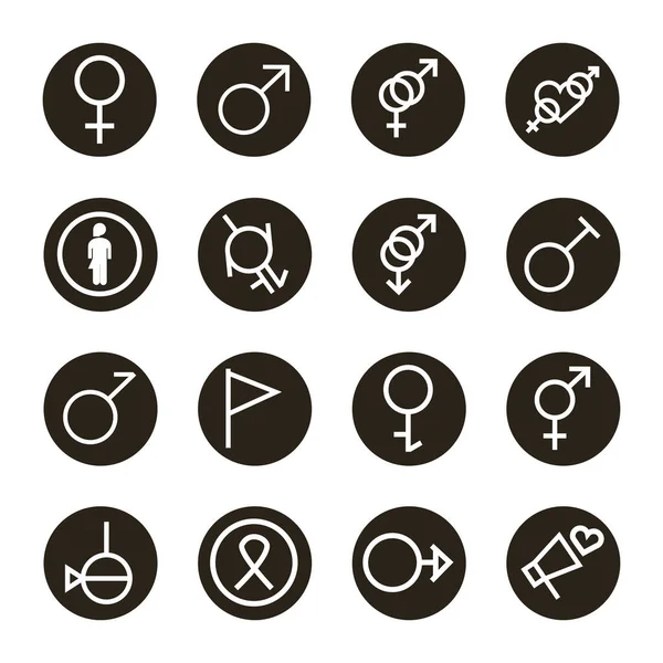 Bundel van zestien geslacht symbolen van seksuele geaardheid blok stijl pictogrammen — Stockvector