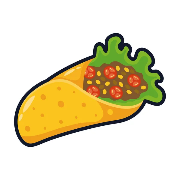 Délicieux burrito mexicain cuisine traditionnelle icône de style plat — Image vectorielle