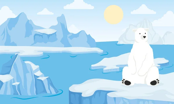 Jéghegy blokk sarkvidéki jelenet jegesmedvével — Stock Vector