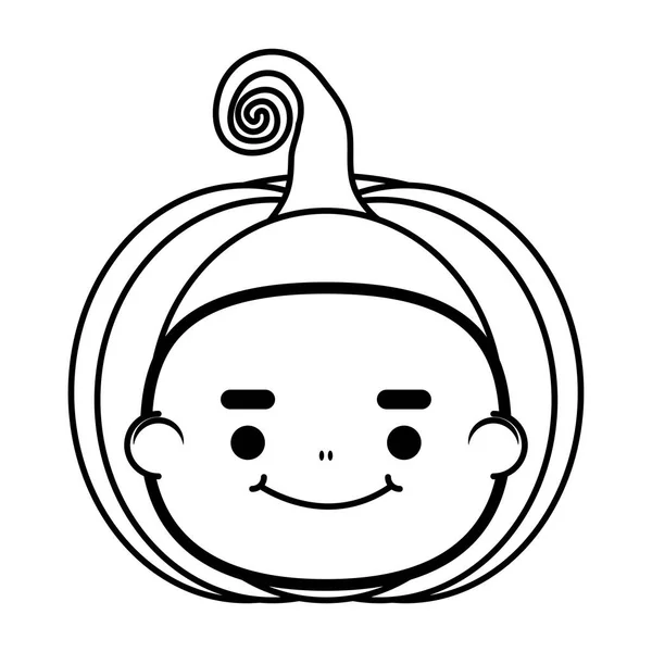 Heureux Halloween mignon garçon déguisement de citrouille tête personnage — Image vectorielle