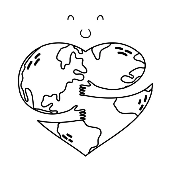 Планета Земля с сердечной формой Кавайи — стоковый вектор