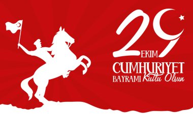 ekim Bayrami bayrak sallayan askerli kutlama posteri