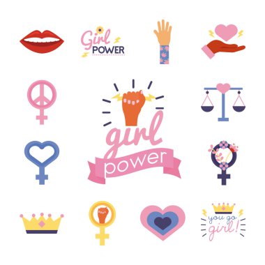 Lil arkaplanındaki feminizm düz biçim simgeleri demeti