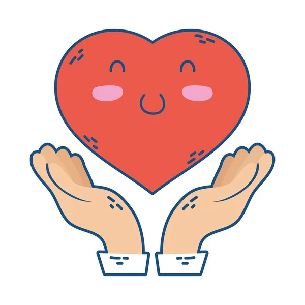 Hände schützen Herz Liebe Kawaii Charakter-Ikone — Stockvektor