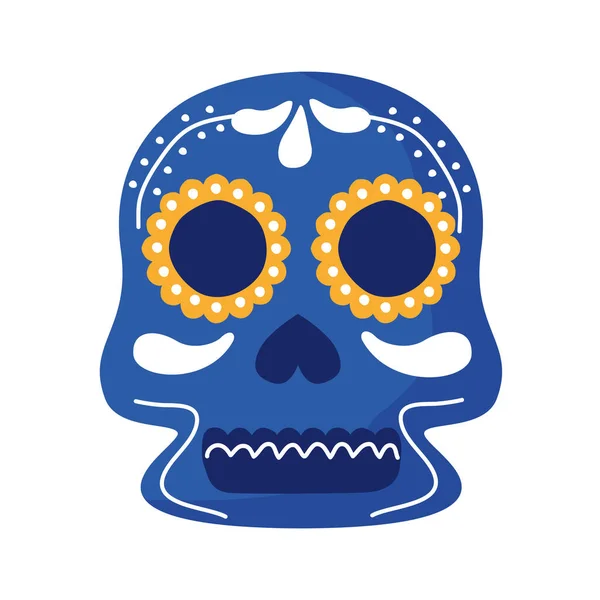 伝統的なメキシコの頭蓋骨の頭部フラットスタイルのアイコン — ストックベクタ